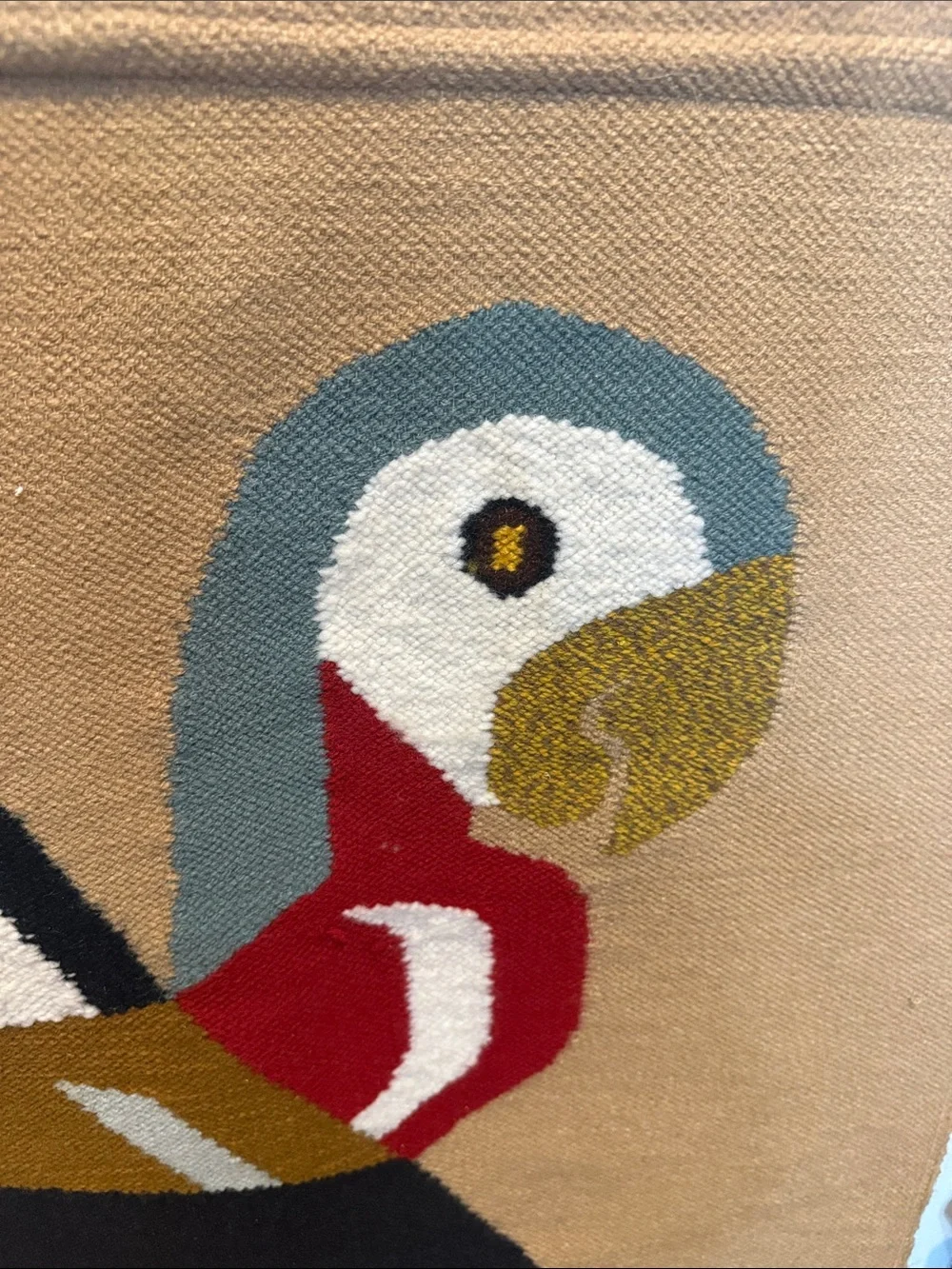Vintage Ecuadorian Handwoven Parrot Wall Tapestry - Mid Century Modern